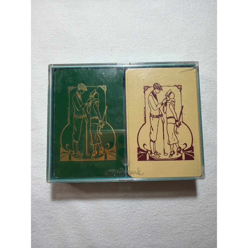 Vintage Hallmark Bridge Playing Cards Quilt Double Deck Golfing Couple Art Deco